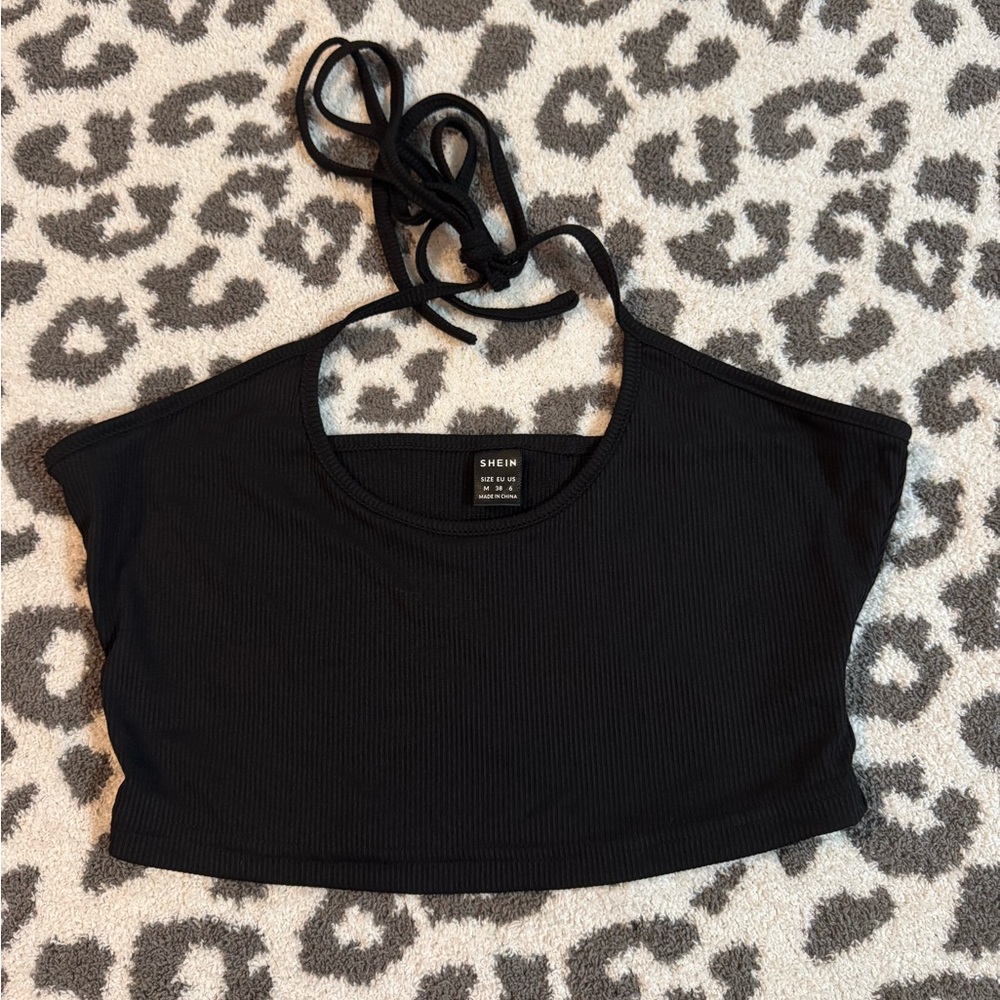SHEIN Black Tie Front Crop Tank Top